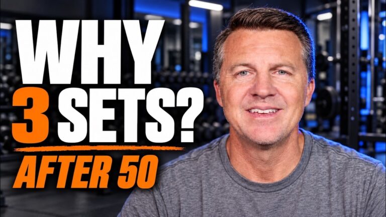 Joe from Function Over 50 in a gym beside the words “Why 3 Sets? After 50.”