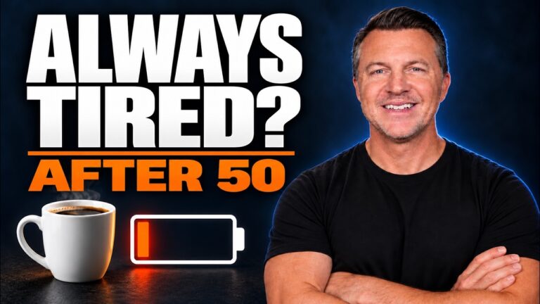 Joe from Function Over 50 beside a coffee cup, low-battery icon, and the words “Always Tired? After 50.”
